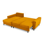 Moghan kampinė sofa, 4-vietė (micadoni home) geltona, aksominė, juodo buko mediena, kairė