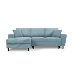 Moghan kampinė sofa, 4-vietė (micadon home) šviesiai mėlyna, aksominė, juodo buko mediena, kairė