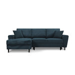 Moghan kampinė sofa, 4-vietė (micadon home) tamsiai mėlyna, aksominė, juodo buko mediena, kairė