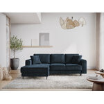 Dunas corner sofa, 4-seater (micadon home) dark blue, structured fabric, black chrome metal, left