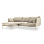 Kampinė sofa agatas, 4-vietė (micadoni home) smėlio spalvos, aksominis, auksinis metalas, kairėje