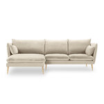 Kampinė sofa agatas, 4-vietė (micadoni home) smėlio spalvos, aksominis, auksinis metalas, kairėje