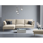 Kampinė sofa agatas, 4-vietė (micadoni home) smėlio spalvos, aksominis, auksinis metalas, kairėje