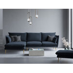 Kampinė sofa agatas, 4-vietė (micadon home) tamsiai mėlyna, aksominė, aukso metalo, kairėje