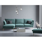 Kampinė sofa agatas, 4 vietų (micadon home) benzininis, aksomas, auksinis metalas, kairėje