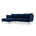 Kampinė sofa agatas, 4-vietė (micadoni home) tamsiai mėlyna, aksominė, juodo metalo, kairėje