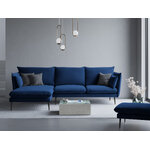 Kampinė sofa agatas, 4-vietė (micadoni home) tamsiai mėlyna, aksominė, juodo metalo, kairėje