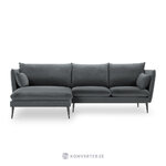 Corner sofa agate, 4-seater (micadoni home) dark gray, velvet, black metal, left