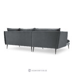 Corner sofa agate, 4-seater (micadoni home) dark gray, velvet, black metal, left