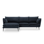 Kampinė sofa agatas, 4-vietė (micadoni home) tamsiai mėlyna, aksominė, juodo metalo, kairėje