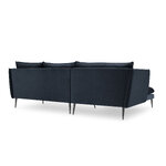 Kampinė sofa agatas, 4-vietė (micadoni home) tamsiai mėlyna, aksominė, juodo metalo, kairėje