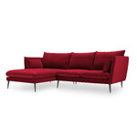 Kampinė sofa agatas, 4-vietė (micadoni home) raudona, aksominė, juodo metalo, kairėje