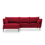 Kampinė sofa agatas, 4-vietė (micadoni home) raudona, aksominė, juodo metalo, kairėje