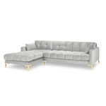 Mamaia kampinė sofa, 5-vietė (micadoni home) sidabrinė, aksominė, auksinė metalinė, kairėje