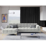 Mamaia kampinė sofa, 5-vietė (micadoni home) sidabrinė, aksominė, auksinė metalinė, kairėje