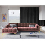 Mamaia kampinė sofa, 5-vietė (micadoni home) rožinė, aksominė, auksinė metalinė, kairėje