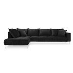 Jardanite kampinė sofa, 5-vietė (micadoni home) juoda, aksominė, sidabrinė metalinė, kairėje