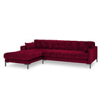 Mamaia kampinė sofa, 5-vietė (micadoni home) raudona, aksominė, juodo metalo, kairėje