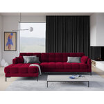 Mamaia kampinė sofa, 5-vietė (micadoni home) raudona, aksominė, juodo metalo, kairėje