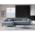 Mamaia kampinė sofa, 5 vietų (micadoni home) šviesiai mėlyna, aksominė, juodo metalo, kairėje