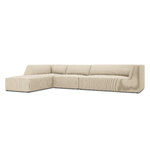 Kampinė sofa rubino, 5 vietų (micadon home) šviesiai smėlio spalvos, aksominė, kairė