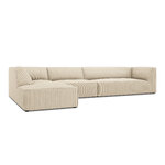 Kampinė sofa rubino, 5 vietų (micadon home) šviesiai smėlio spalvos, aksominė, kairė