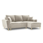 Moghan kampinė sofa, 4-vietė (micadoni home) smėlio spalvos, aksominė, aukso metalo, geriau