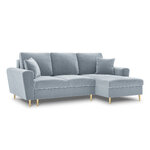 Moghan kampinė sofa, 4-vietė (micadon home) šviesiai mėlyna, aksominė, auksinė metalinė, dešinė