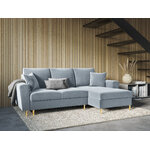 Moghan kampinė sofa, 4-vietė (micadon home) šviesiai mėlyna, aksominė, auksinė metalinė, dešinė