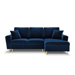 Moghan kampinė sofa, 4-vietė (micadoni home) tamsiai mėlyna, aksominė, auksinė metalinė, dešinė