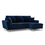 Moghan kampinė sofa, 4-vietė (micadoni home) tamsiai mėlyna, aksominė, auksinė metalinė, dešinė