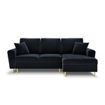 Moghan kampinė sofa, 4-vietė (micadon home) tamsiai mėlyna, aksominė, auksinė metalinė, dešinė