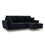 Moghan kampinė sofa, 4-vietė (micadon home) tamsiai mėlyna, aksominė, auksinė metalinė, dešinė