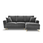 Moghan kampinė sofa, 4-vietė (micadoni home) šviesiai pilka, aksominė, auksinė metalinė, dešinė