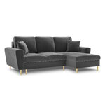 Moghan kampinė sofa, 4-vietė (micadoni home) šviesiai pilka, aksominė, auksinė metalinė, dešinė