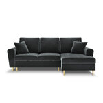 Moghan kampinė sofa, 4-vietė (micadoni home) tamsiai pilka, aksominė, auksinė metalinė, dešinė