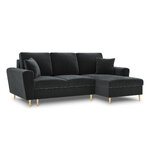 Moghan kampinė sofa, 4-vietė (micadoni home) tamsiai pilka, aksominė, auksinė metalinė, dešinė