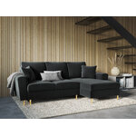 Moghan kampinė sofa, 4-vietė (micadoni home) tamsiai pilka, aksominė, auksinė metalinė, dešinė