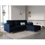 Stūra dīvāns gobi, 5-vietīgs (micadoni home) dziļi zils, samts, dabīgs dižskābarža koks, labāk