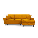 Moghan kampinė sofa, 4-vietė (micadoni home) geltona, aksominė, juodo buko mediena, dešinė