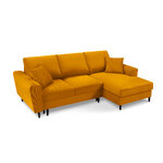 Moghan kampinė sofa, 4-vietė (micadoni home) geltona, aksominė, juodo buko mediena, dešinė