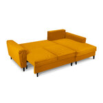 Moghan kampinė sofa, 4-vietė (micadoni home) geltona, aksominė, juodo buko mediena, dešinė