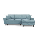 Moghan kampinė sofa, 4-vietė (micadon home) šviesiai mėlyna, aksominė, juodo buko mediena, dešinė