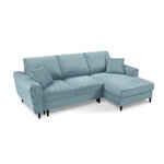 Moghan kampinė sofa, 4-vietė (micadon home) šviesiai mėlyna, aksominė, juodo buko mediena, dešinė