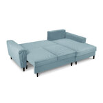 Moghan kampinė sofa, 4-vietė (micadon home) šviesiai mėlyna, aksominė, juodo buko mediena, dešinė