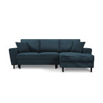 Moghan kampinė sofa, 4-vietė (micadon home) tamsiai mėlyna, aksominė, juodo buko mediena, geriau