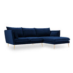 Kampinė sofa agatas, 4-vietė (micadoni home) sodriai mėlyna, aksominė, auksinė metalinė, dešinė