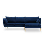 Kampinė sofa agatas, 4-vietė (micadoni home) sodriai mėlyna, aksominė, auksinė metalinė, dešinė