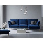 Kampinė sofa agatas, 4-vietė (micadoni home) sodriai mėlyna, aksominė, auksinė metalinė, dešinė