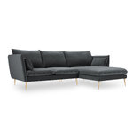 Kampinė sofa agatas, 4-vietė (micadoni home) tamsiai pilka, aksominė, aukso spalvos metalas, dešinė